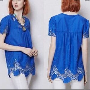 Anthropologie Vanessa Virginia Blue Lace Blouse